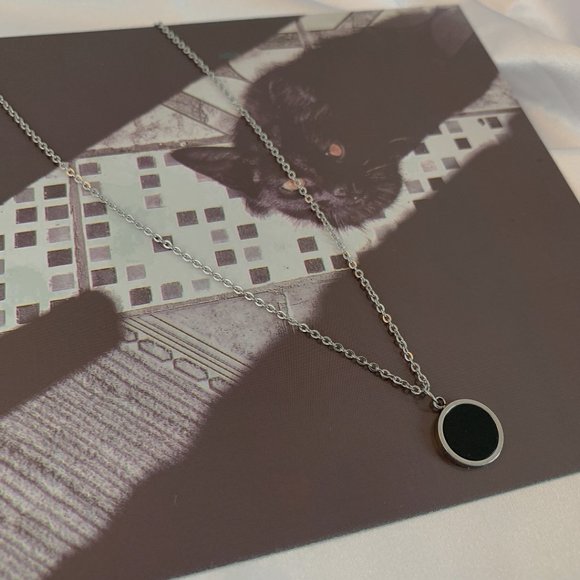 Black Circle Onyx Silver Necklace - Picture 6 of 6